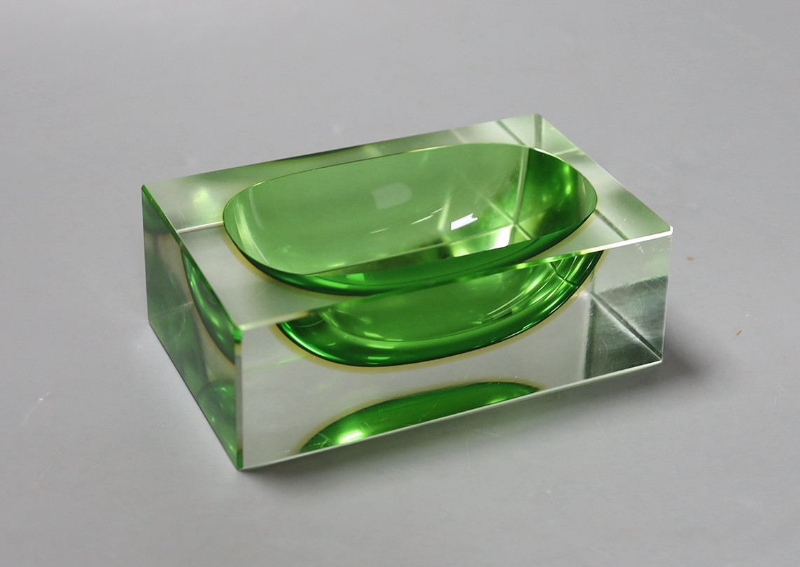 A Murano green glass oblong dish, 12.5cms wide x 4cms high
